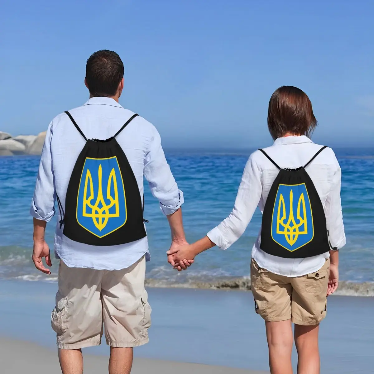 Coat Of Arms Ukraine Flag Drawstring Backpack Women Men Sport Gym Sackpack Portable Ukrainian Emblem Trident Shopping Bag Sack