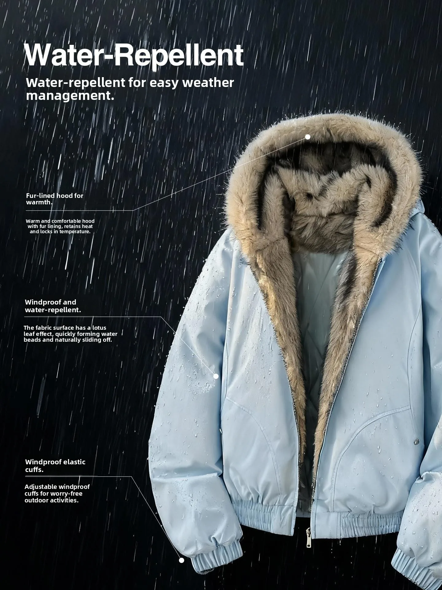 

Quien Men's Windproof Water-resistant Jaet Winter Tampons Cotton Coat Loose Fit Straight Hem Zipper Closure ort Sle