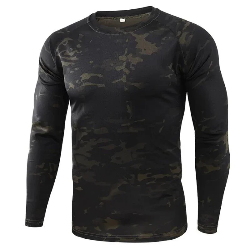 Herren 3D-Druck Tarnmuster Langarm-T-Shirt aus Polyester, schnelltrocknend, Rundhalsausschnitt, Oberteil für Outdoor, Jagd, Angeln, taktisch, Freizeit-T-Shirt – Detail 11