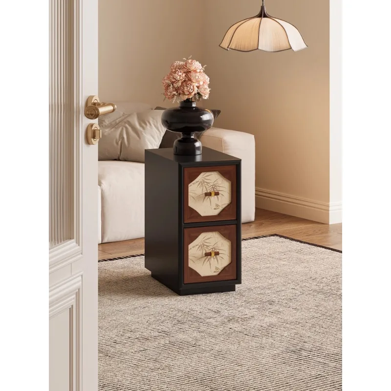 

Medieval bamboo leaf narrow bedside table art design small apartment household bedroom bedside cabinet storage cabinet