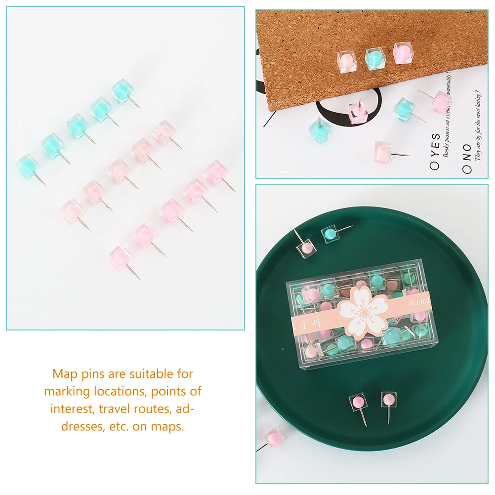 

40pcs Candy Color Pushpins Square Thumbtacks Wall Photo Hangers Poster Map Cork Board Tacks Office Thumb Tacks Portable