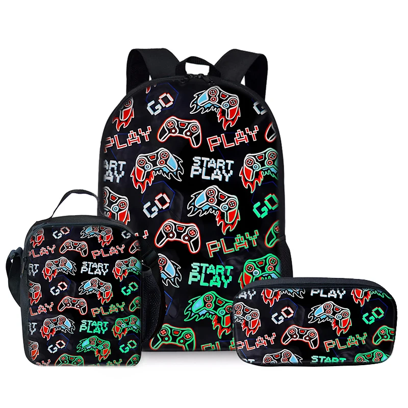 

Game Console Print Pattern Three Piece Set Backpacks For Boy And Girls Best Gifts 2D Flat Cartoon School Backpack For Children