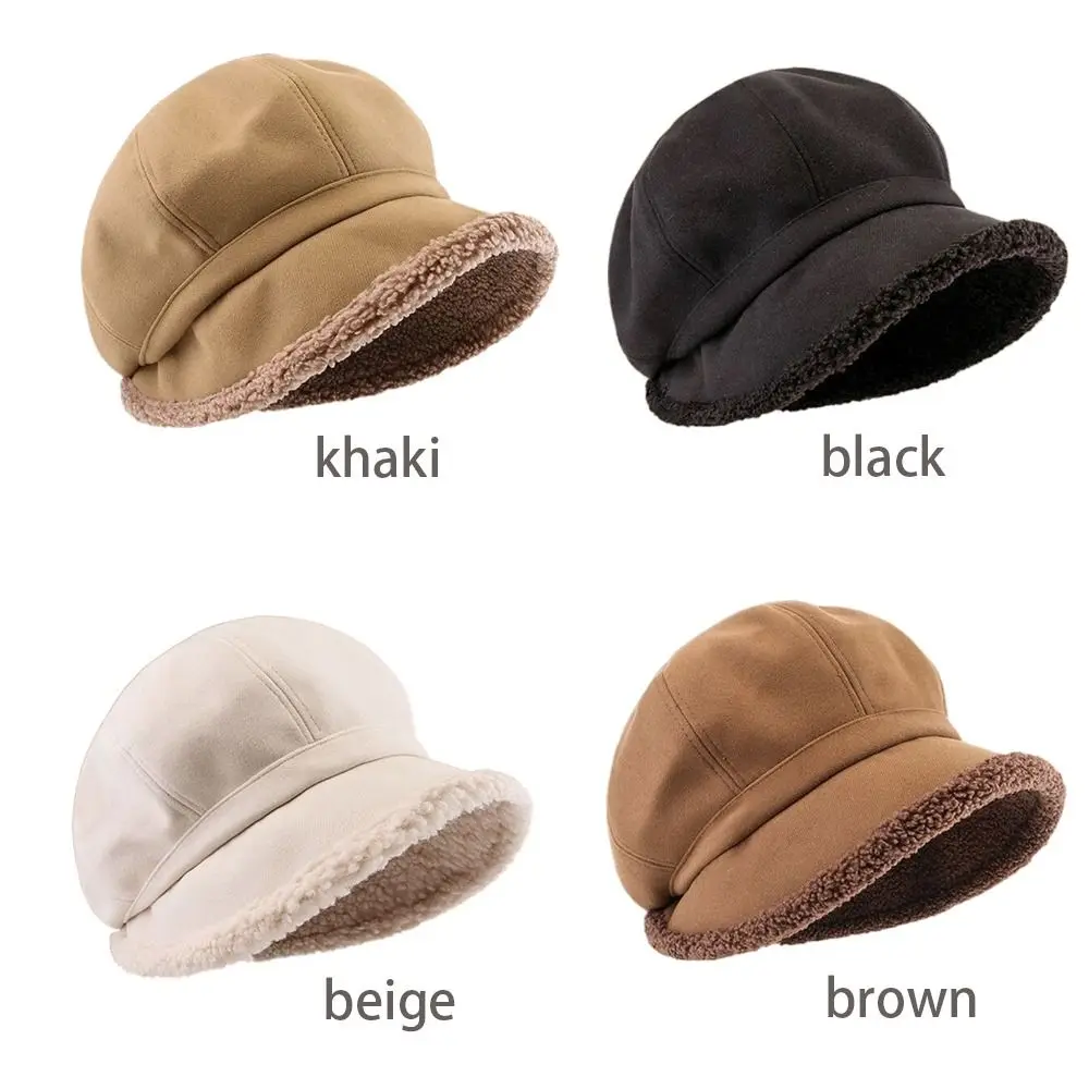 New Wide Brim Suede Bucket Hat Windproof Plus Lamb Hair Thick Berets Hats Outdoor Warm Painter Hat Spring Autumn Winter