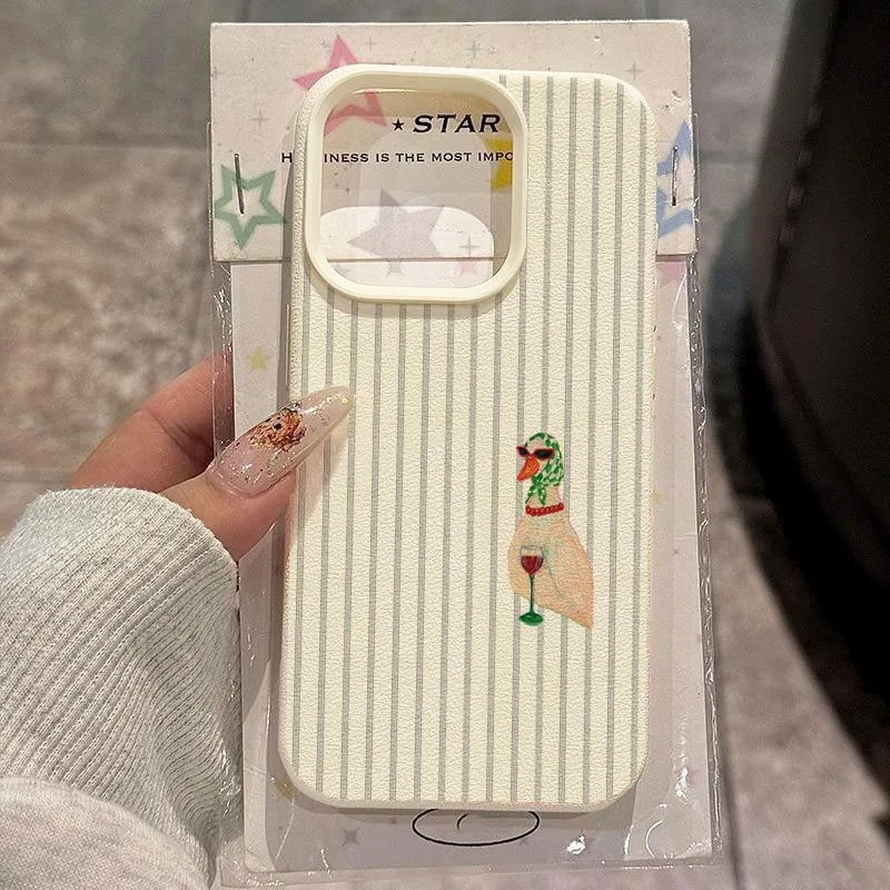 Gestreifte Entenmuster-Handyhülle für iPhone 18 17 16 15 14 13 12 11 Pro Max XS XR X 16 Plus 16E 17E Air Stoßfeste Weiche Hülle