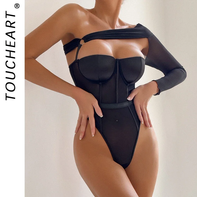

Сексуальное нижнее белье Toucheart с одним плечом, комбинезон для коррекции фигуры, Женский хлопковый комбинированный сетчатый комбинезон с эффектом пуш-ап, нижнее белье