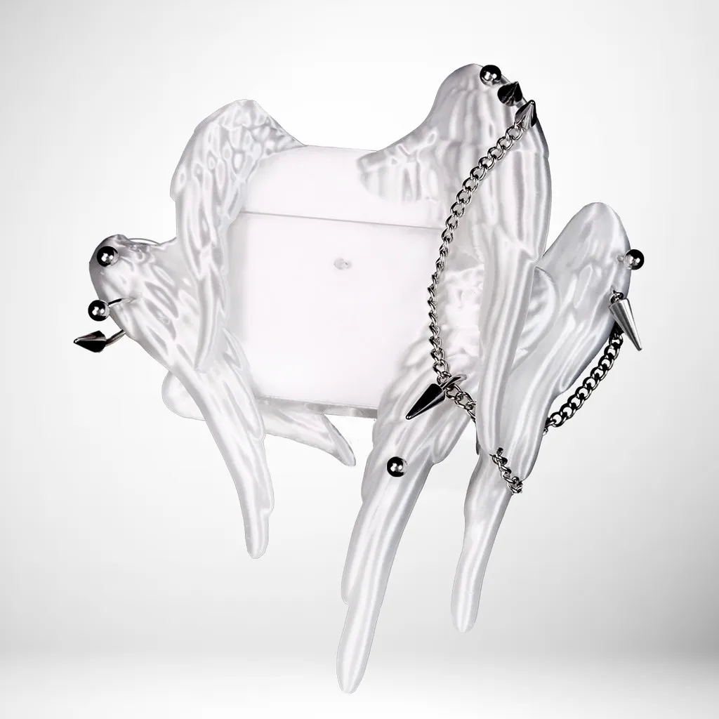 Soft Earphone case for AirPods Featuring 3D-printed Six-winged Angel wings and punk-inspired studs view 2