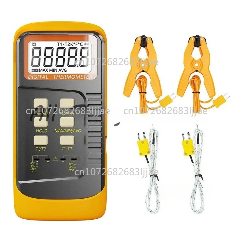 ميزان الحرارة الحراري الرقمي من النوع K (50-1300 ° C) قناة مزدوجة، 2 مشبك أنابيب لميزان الحرارة و2 مجسات مستشعر #1
