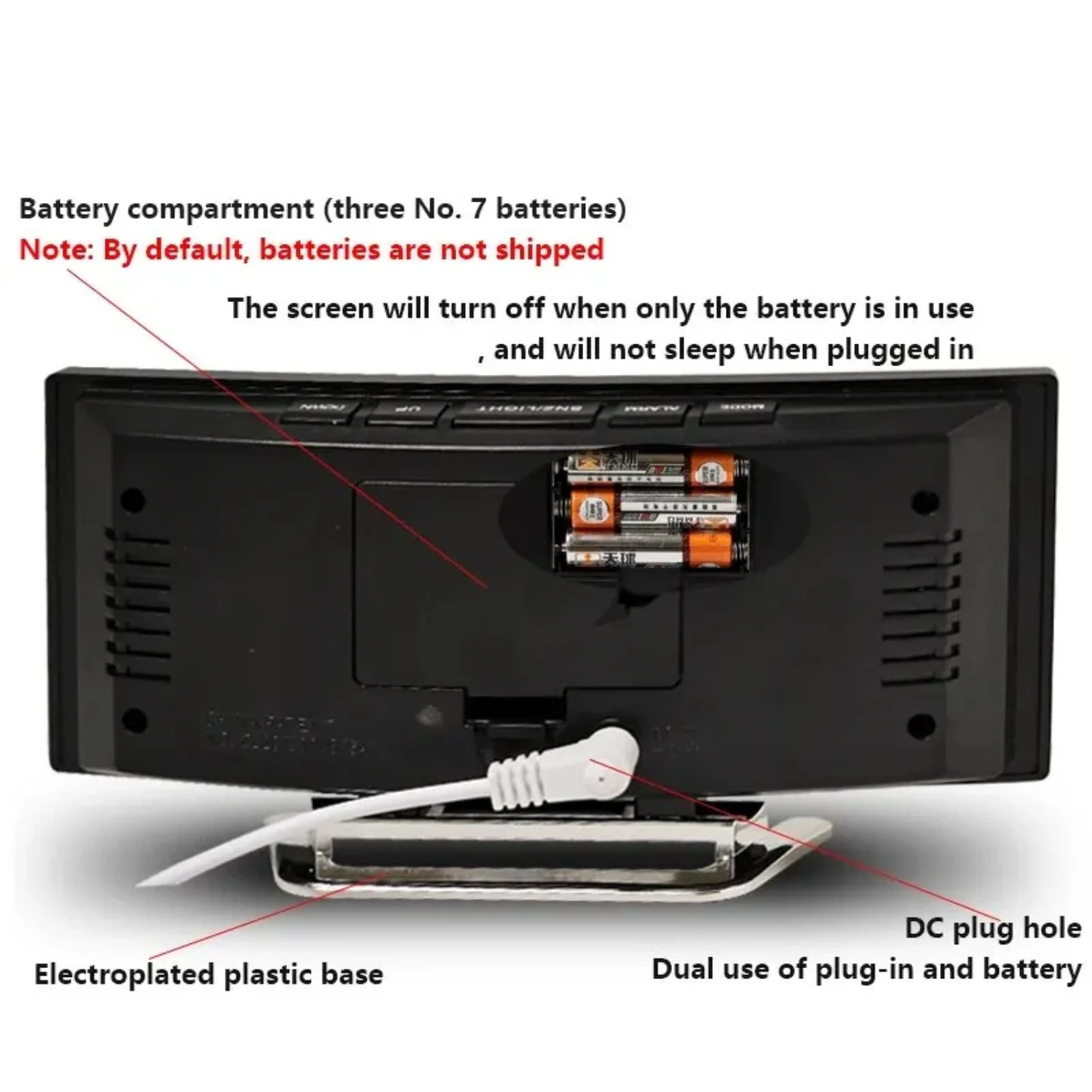 Creative Curved Electronic Clock,  Large  Plug-in Battery Dual-purpose Mirror Alarm Clock, Student Bedroom Dedicated