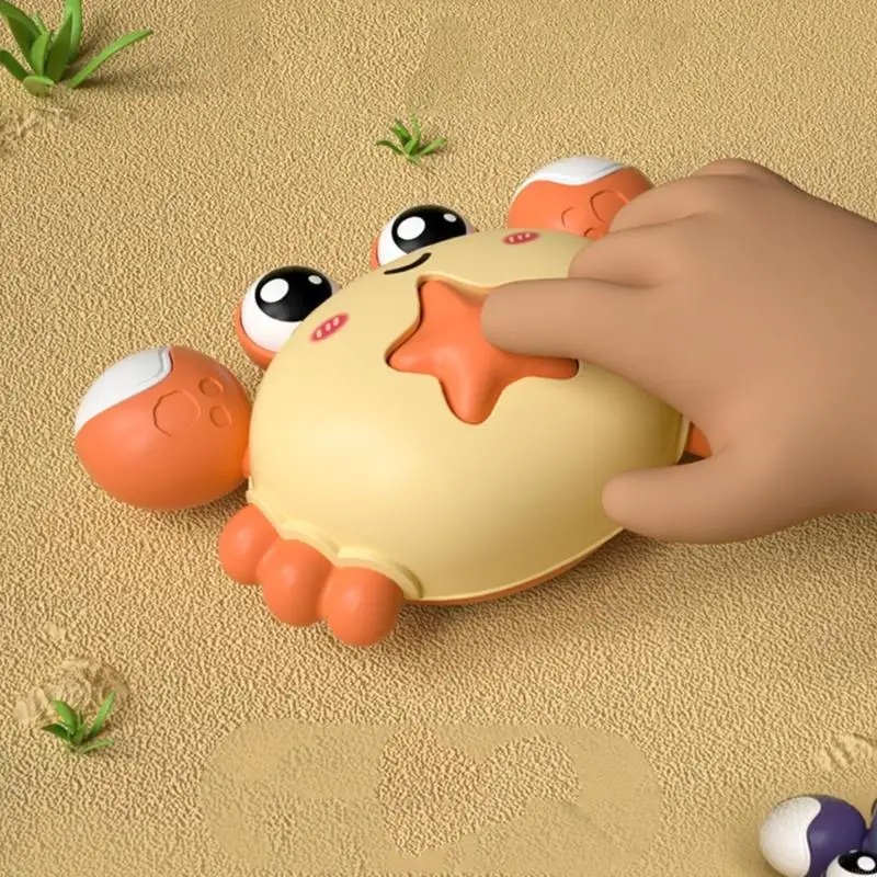 Kindercartoonkrabben duwen en gaan auto -speelgoedpers LED -pull -back voertuigspeelgoed voor peuter hand en oogcoördinatie