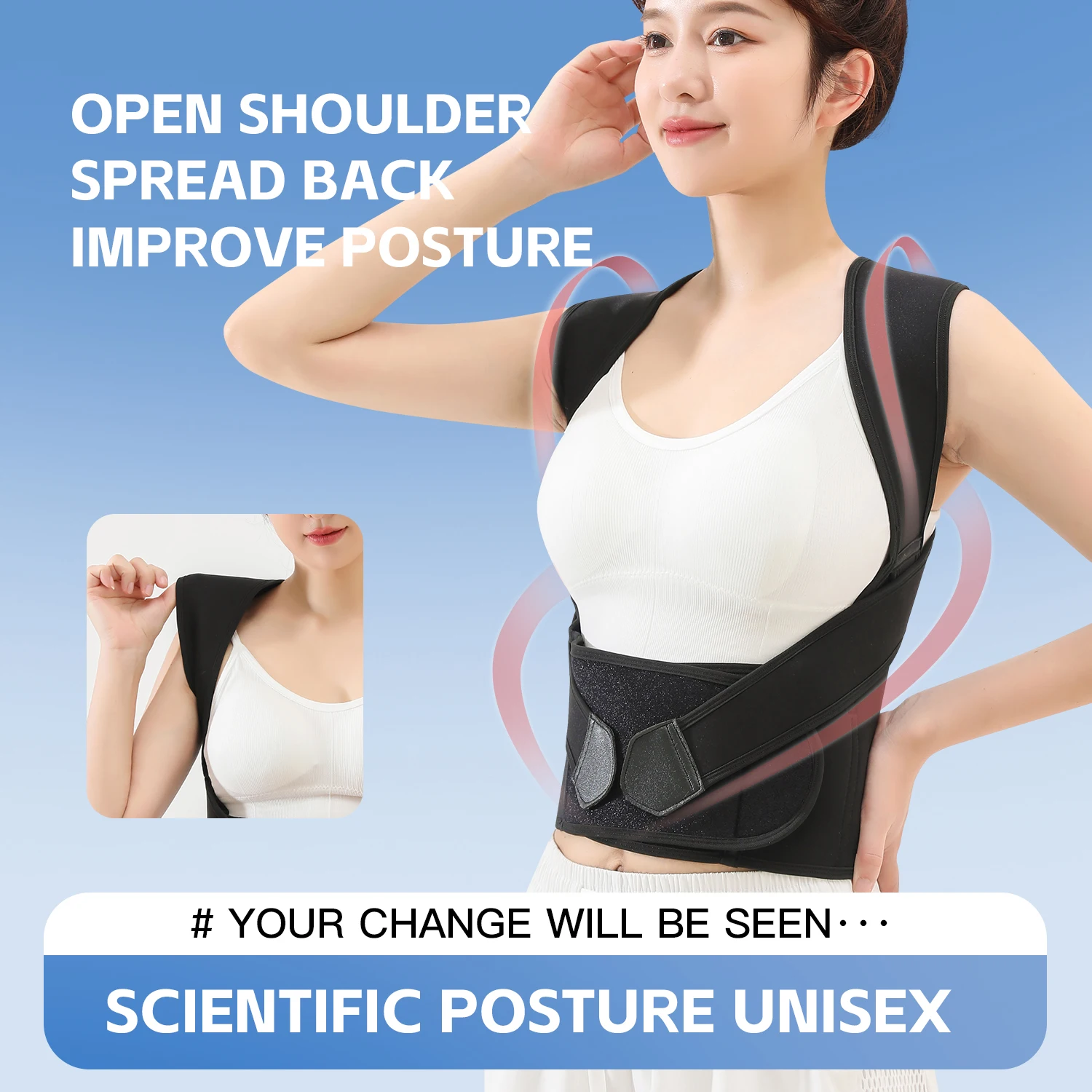 Posture Back Brace Adjustable Back Support Strap to Prevent Spinal Distortion and Hunchback Suitable for Men and Women