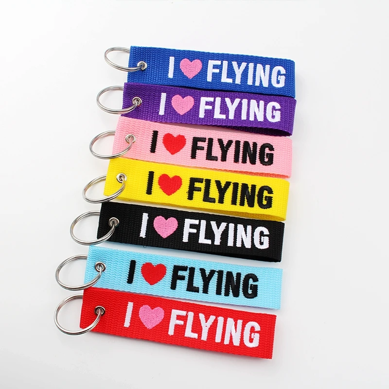 

Keychain Lanyard Key Holder Embroidered "I Love Flying " Keyring Pendant Keychains For Women Men Girl Birthday Gift Key Chains