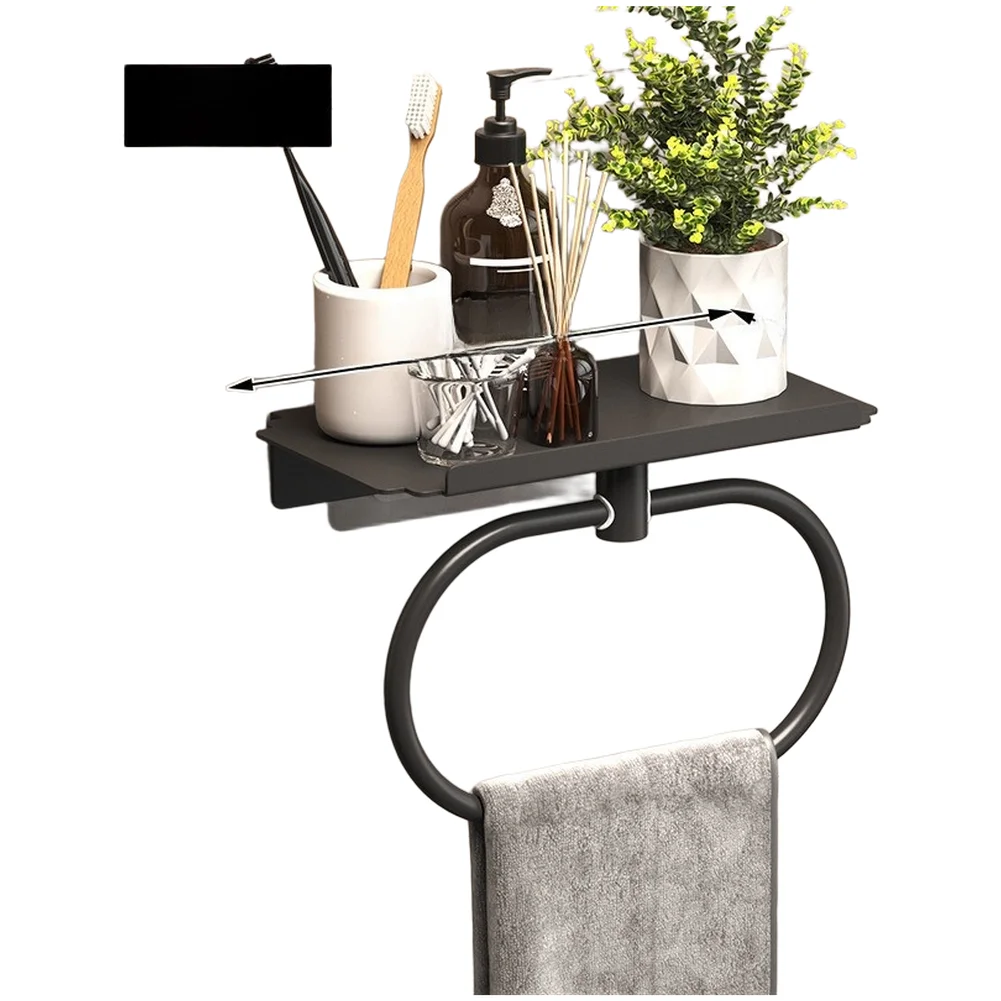 Black No Drill Towel Ring Easy Wall Mounting Solution Rust Proof Towel Rack Easy Installation Secure Placement