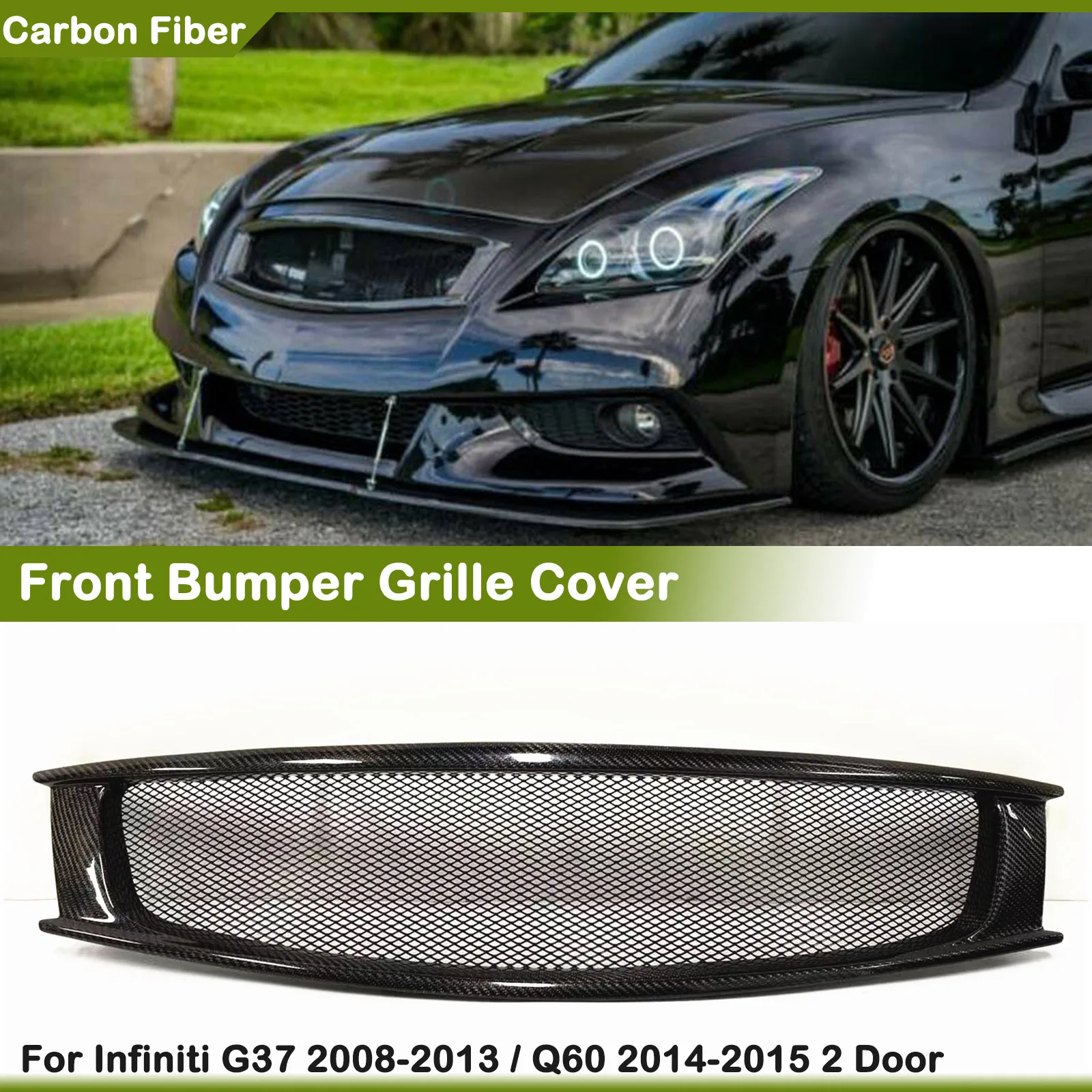 Carbon Fiber Car Front Grille Racing Grill Upper Bumper Hood Mesh Grid For Infiniti G37 2 Door 2008 2009 2010 2011 2012 2013