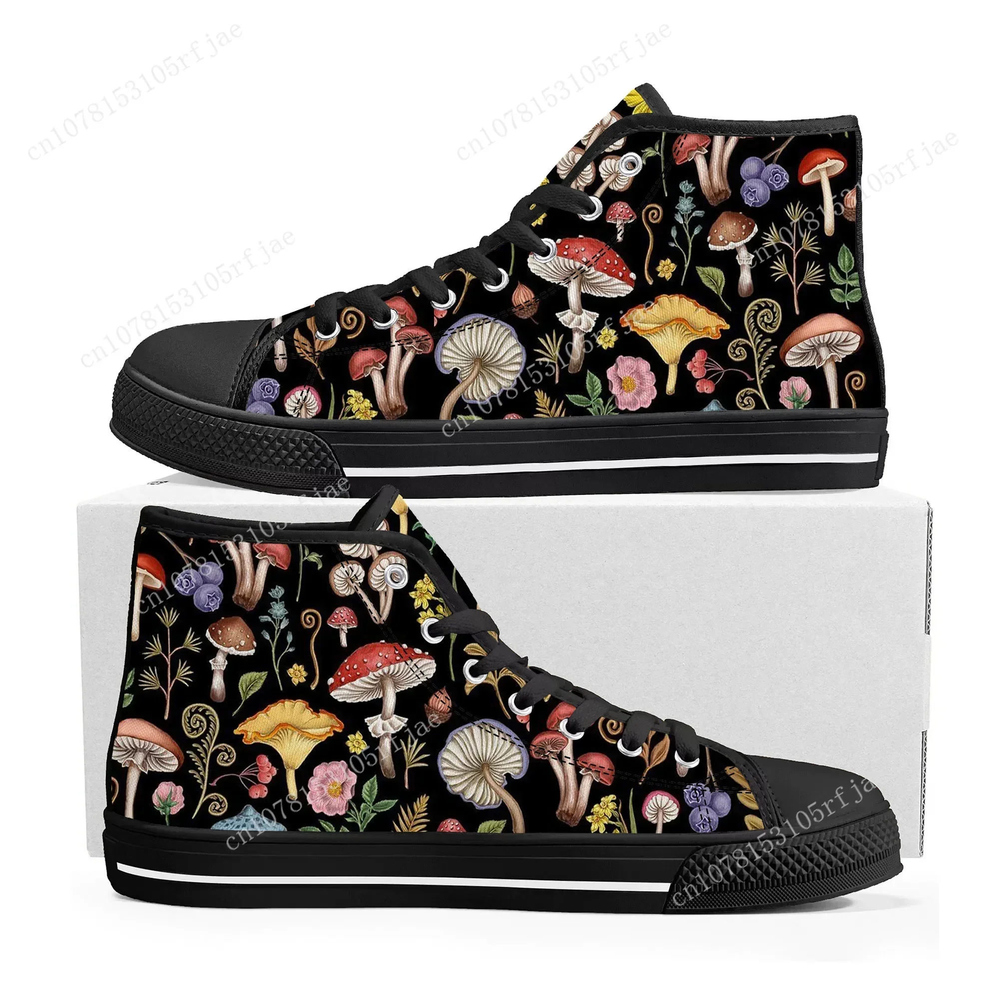 Mushroom Vintage Custom Made High Top Sneakers Mens Womens High Quality Canvas Sneaker Casual Couple Shoes Personalized Shoes