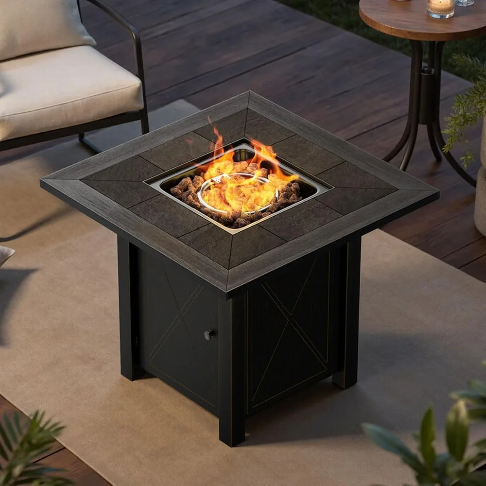 

30" Propane Fire Table with Premium Ceramic Tabletop, 50000 BTU Powerful Gas Firepit Table - Includes Lid and Lava Rock