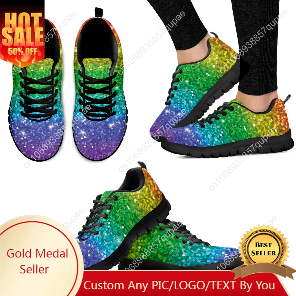 

Cool Rainbow Glitter Texture Printed Sports Shoes Mens Womens Children Sneakers Casual Custom High Quality Couple Shoes