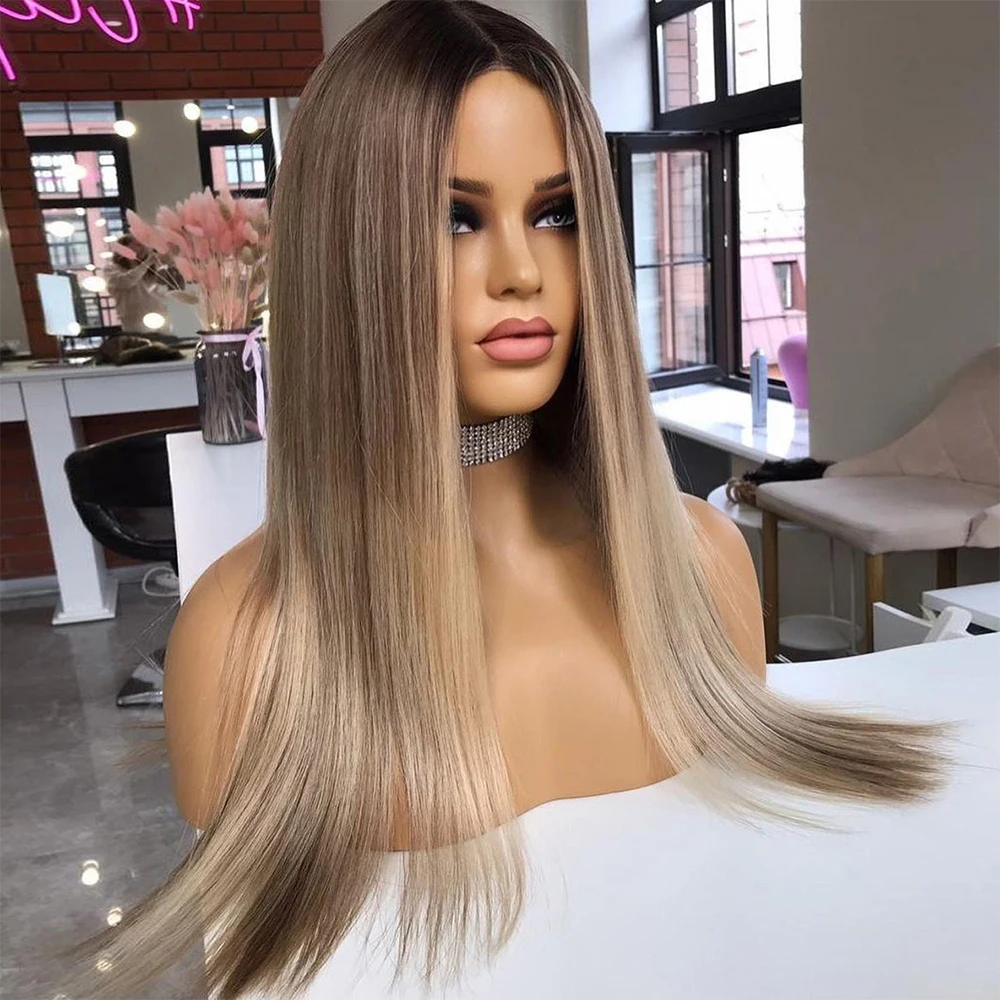 Silky Straight Full Lace Wigs Light Blonde Highlights Human Hair Wigs for Women 13x6 Lace Fronta Wig HD Cheap Virgin Hair 200%