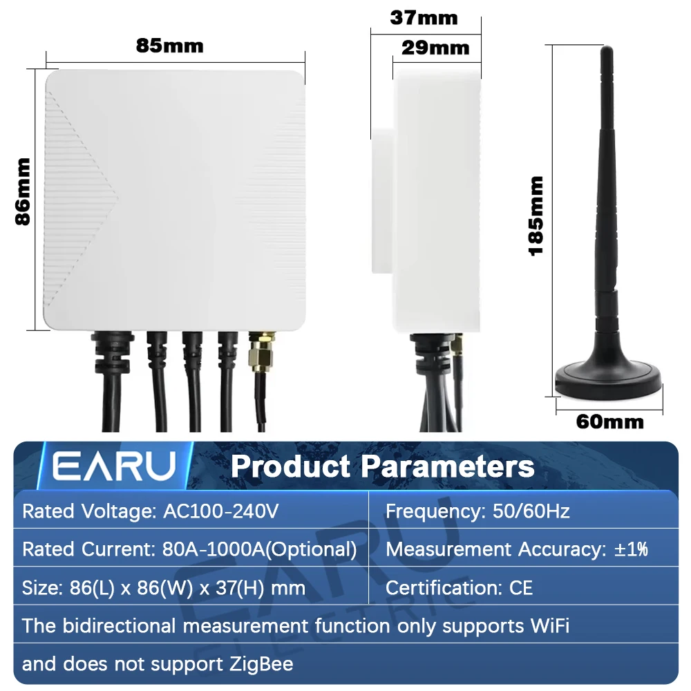 TUYA Wifi Smart 3 Phase Bi-Directional Measurement Energy kWh Meter Monitor 80A 120A 300A 500A Power Clamp Current Transformer