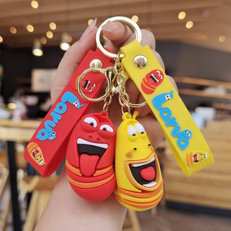 Cute Car Keychain Anime Larva Keychains for Men Doll Keyring Friends Key Chain Accessories Fun Insect Women's Bags Couples Gifts