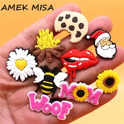 1Pcs PVC Bloody Lips Lovely Styles Sandals Shoe Charms Accessories Pink Mama Cookie Bonfire Clogs Shoe Buckle Fit Kids Gifts