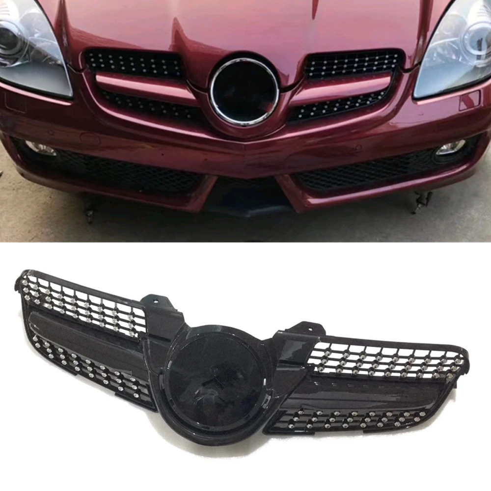 Front Grille For Mercedes Benz R171 SLK-Class 2008 2009 2010 SLK200 SLK300 SLK350 SLK55 Black Upper Bumper Hood Mesh Grill Grid