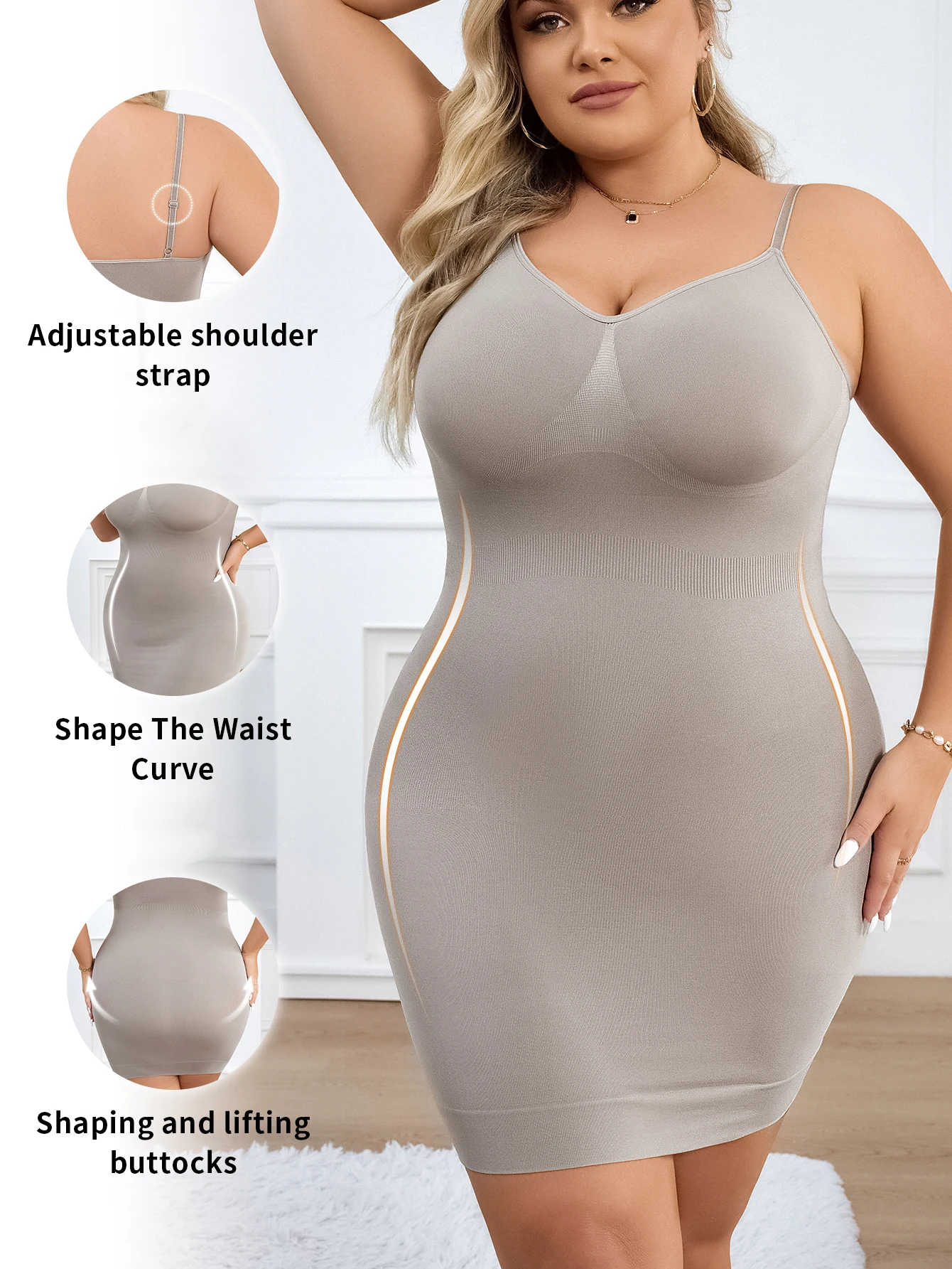 Seamless High-elastic Women\'s Body-shaping dress Adjustable Shoulder Strap Belly-tucking Base Skirt Women\'s dress Lining