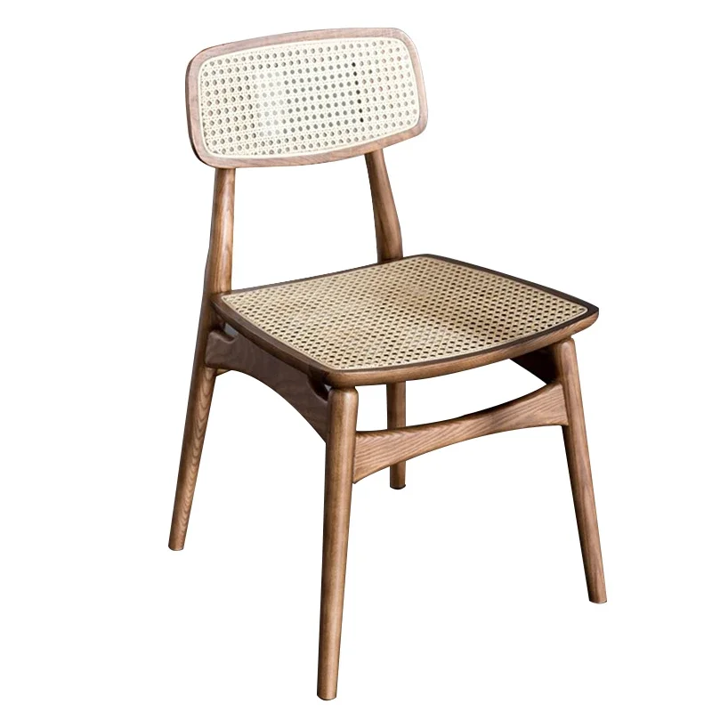 Rattan Solid Wood Dining Chair Living Room Home Leisure Backrest Stool Nordic Homestay Desk Makeup Simple Chair Comfortable