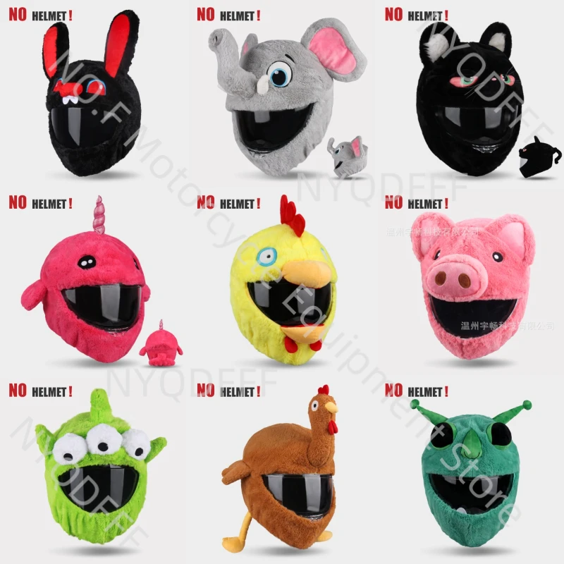 Juste de casque de moto en peluche avec dessin animé, accessoires de personnalité, chaud, mignon, tête de over, à la mode