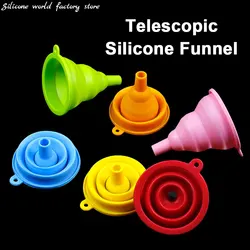 Silicone World Foldable Silicone Funnel Telescopic Mini Pouring Oil Funnel Kitchen Tools Portable Car Engine Oil Change Funnel