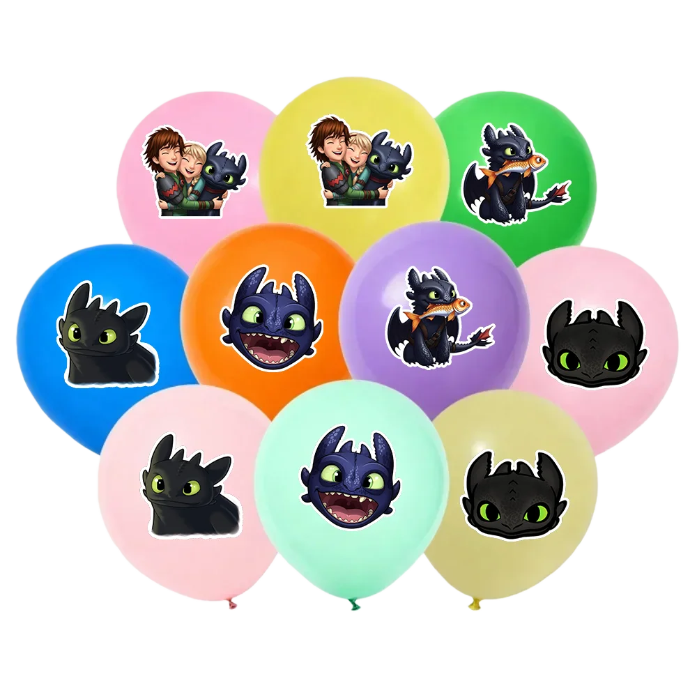 10 Globos de Látex Coloridos de 12 Pulgadas con Diseño de Maestro Domador de Dragones, Decoración para Fiestas de Cumpleaños Infantiles, Baby Shower, Juguete de Anime