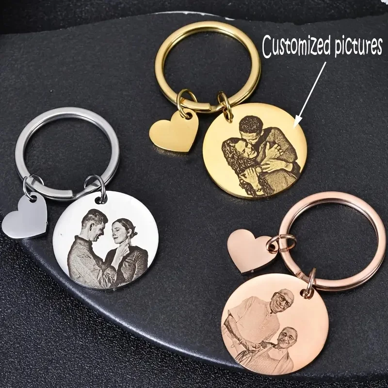 Custom Photo Keychain Laser Engraved Stainless Steel Heart-Shaped Personalized Portrait Key Ring - Unique Mother's Day Gift