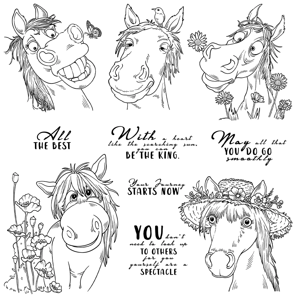 Mangocraft Funny Horse And Floral Clear Stamp DIY Scrapbooking Supplies Silicone Stamp For Card Making Albums Crafts Decor