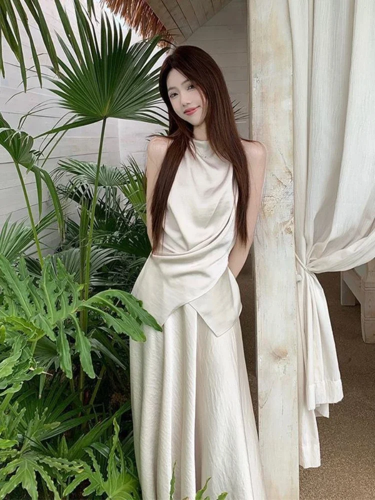 

Длинные женские наряды макси в корейском стиле, новые одинаковые комплекты, летняя мода, тренд одежды 2025 года, полный женский комплект из двух юбок