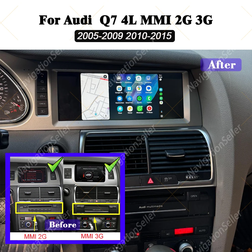 

Android 15 Auto Car Radio Carplay Screen For Audi Q7 4L 2005-2015 MMI 2G 3G GPS Navi with Rear Camera Automotive Multimedia DSP