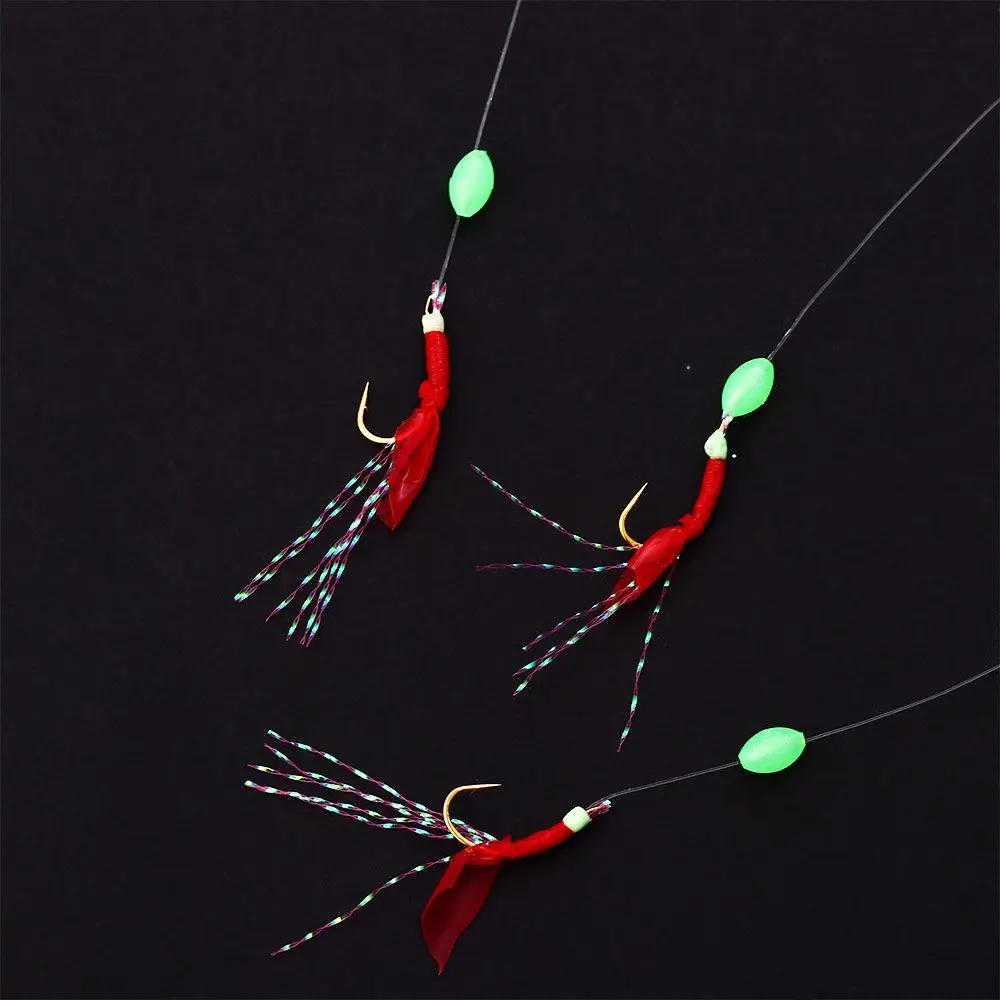 Luminous Bead Fishing Feather Hook Fishing String Hooks Artificial Fishing Lures Fishing Sabiki Rigs Fishskin Skirt Lure