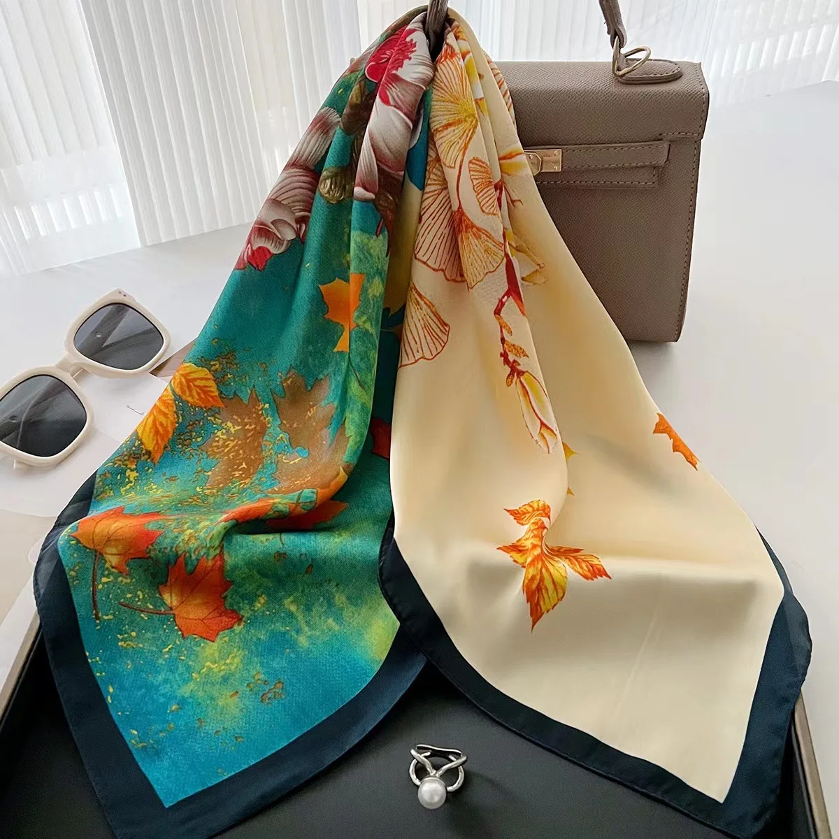 Women Satin Square Scarf Lady Luxury Smooth Kerchief 70 cm Hijab Brand Neckerchief Ribbon Headband Silk Feeling Handbag Decorate