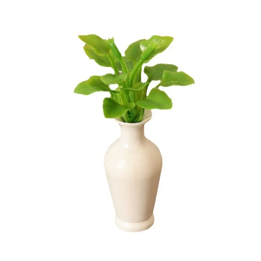 Mini jarrón de simulación de plástico para casa de muñecas, planta verde acabada, Flor al aire libre, accesorios para modelos en miniatura, 1:12