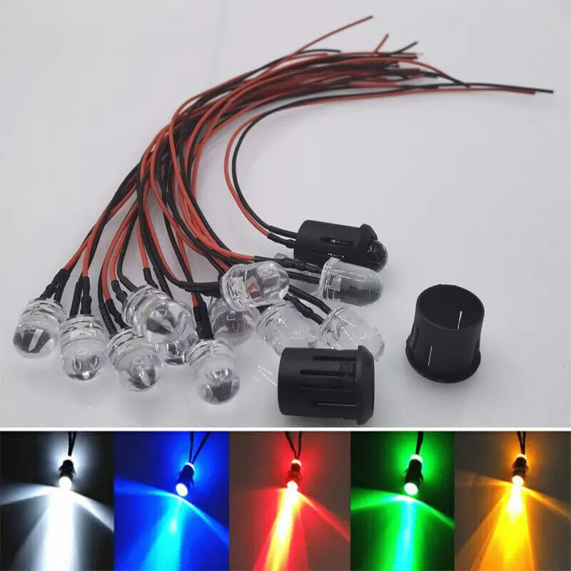 20-100pcs 3V 5V 12V 24V DC 3 มม./5 มม./10 มม.สีแดง/สีเขียว/สีฟ้า/RGB รอบ Pre-Wired น้ําล้าง LED ผู้ถือพลาสติก