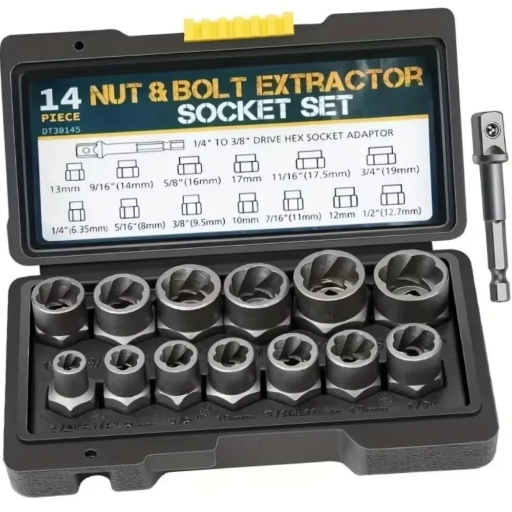 

14pc Slip Tooth Sleeve Nut Extractor Set Damaged Screw Removal Tool Accessory Kit for Auto Repair