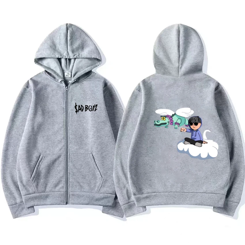 Junior H Sad boyz grafica divertente felpa con cappuccio con Zip nera cappotto Unisex Casual felpa oversize uomo donna giacca con cerniera in pile