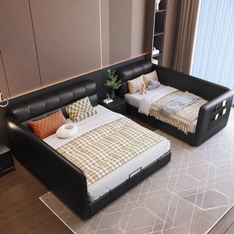 

Leather Puff Style Parent Child King Bed Set Convertible Sectionals Fence Bed Luxury King Size Beds Bedroom Furniture Double Bed