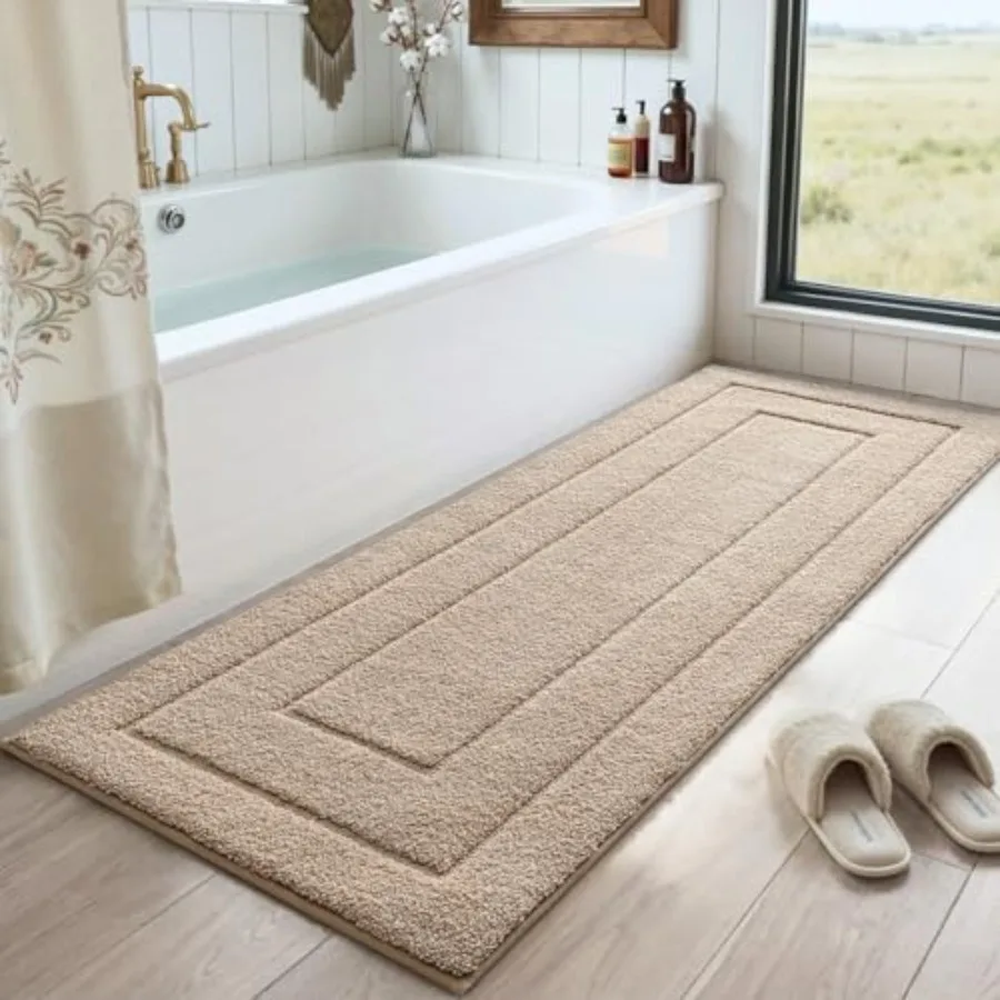 

Bathroom Rug 60x24, Non Slip Washable Bath Mat Runner for Shower Floor, Extra Long Absorbent Soft Bathmat with Rubber Backing,