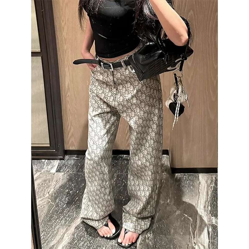 

Женские винтажные мешковатые джинсы Y2k в стиле Харадзюку, японские джинсовые брюки 2000-х годов, уличная одежда, широкие брюки, одежда оверсайз