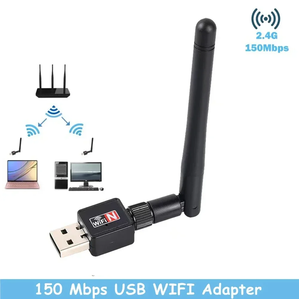 Network Card Mini USB Adapter Card 150Mbps 2dBi WiFi adapter PC WiFi Antenna Dongle 2.4G USB Ethernet  Receiver