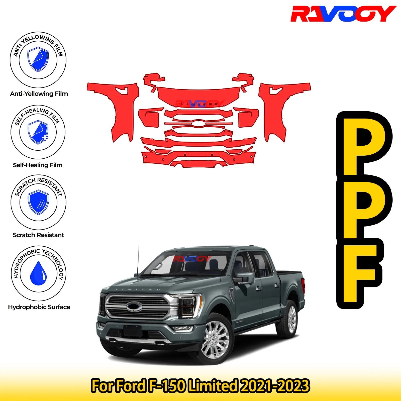 

Для Ford F-150 Limited 2021-2023 глянцевая матовая черная предварительно вырезанная передняя защитная пленка PPF Kit