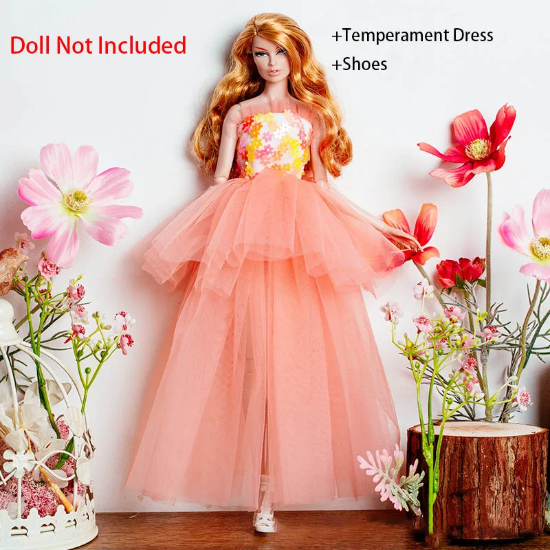 30 centimetri Della Ragazza Della Principessa Supermodelo Vestiti per le Bambole 1/6 di Modo di Lusso Serie Arancione Fiore Abito Da Sera Set FAI DA TE Dress Up Play House Toys