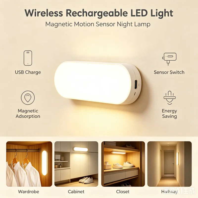 LED Wireless Sensor Night Light USB Charging Magnetic Tube Lamp Human Motion Detector Light For Wardrobe Closet Kitchen Room