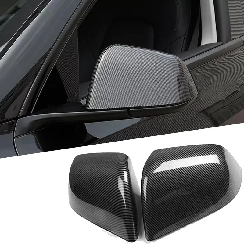 For Tesla 2019-2024 Model Y Car Rearview Mirror Decoration Shell Carbon Fiber Protective Cover Decorative Auto Accessories
