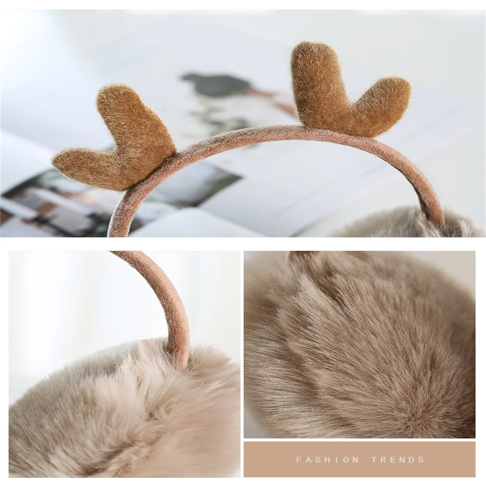 Christmas Ear Muffs Winter Earmuffs Warm Deer Antlers Earmuffs Women Headphones Ear Protection New Fur Elk Earmuffs 2024 New