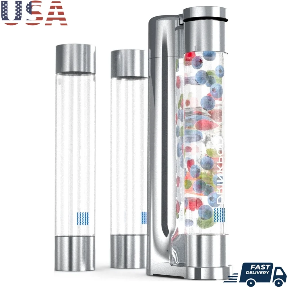 

Home Sparkling Soda Maker FizzPod Carbonate Water Juice Coffee Tea Cocktails 3 Bottles 3 Caps Infuser Manual 60L CO2 Compatible
